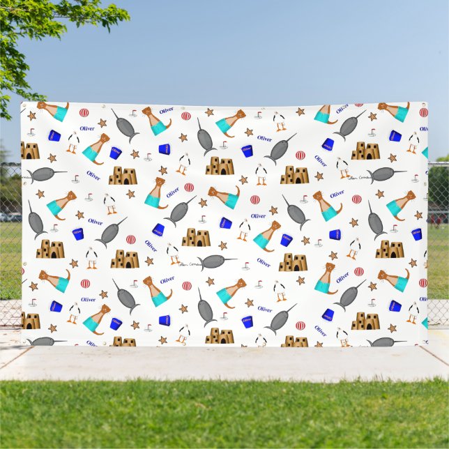 Personalize! Oliver The Otter Summer Beach Party Banner (Outside)