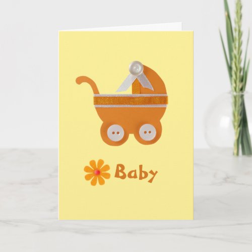 Personalize Orange baby carriage with white button Card