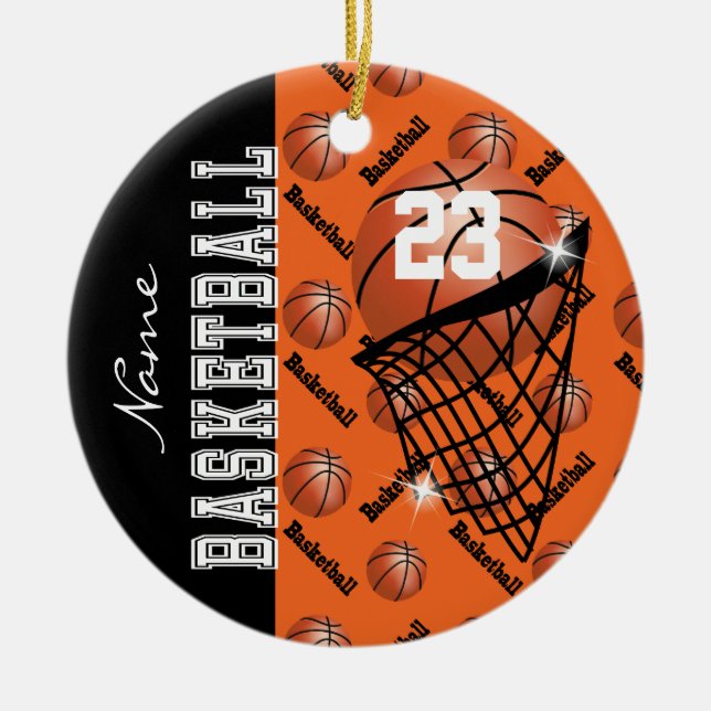 Personalize Orange Basketball Ceramic Ornament (Front)