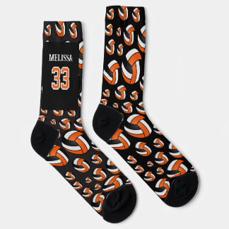 Personalize Orange, Black and White Volleyball  Socks