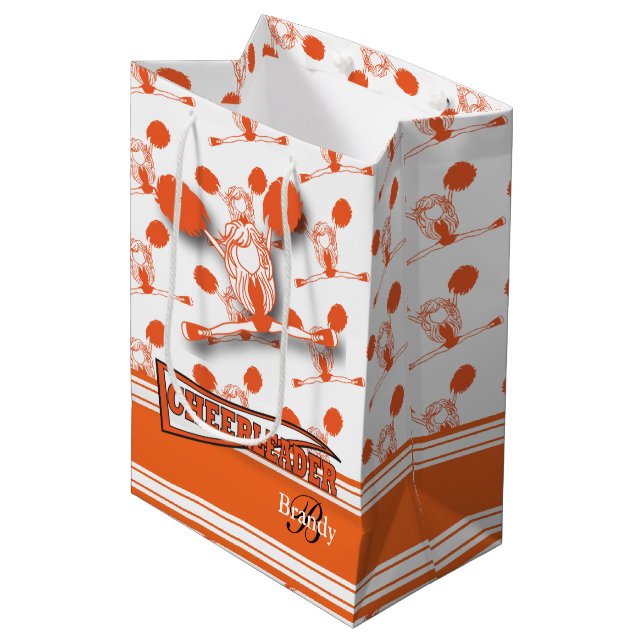 Personalize Orange Cheerleader - Medium Gift Bag (Front Angled)