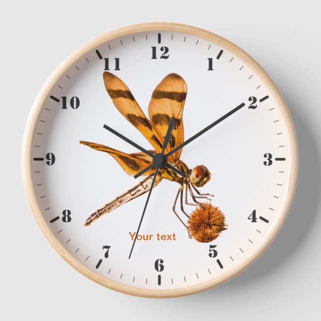 Personalize Orange Dragonfly on Bur-reed Clock (Front)