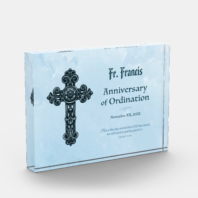 Personalize, Ordination Anniversary Priest, Cross Acrylic Award (Left)