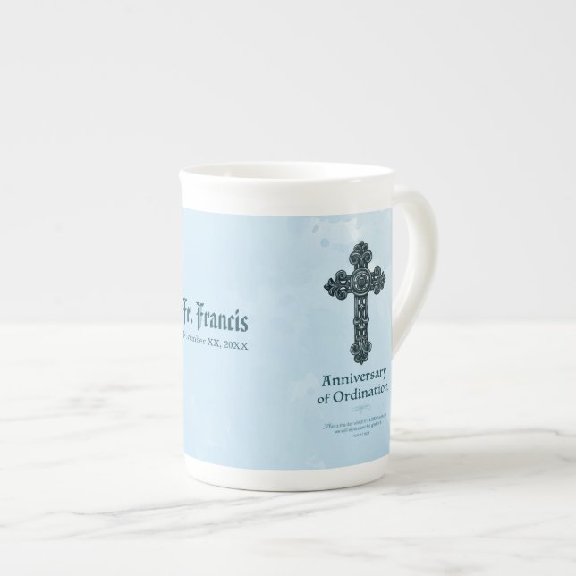 Personalize, Ordination Anniversary Priest, Cross Bone China Mug (Front Right)