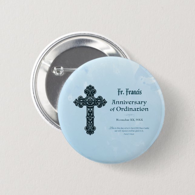 Personalize, Ordination Anniversary Priest, Cross Button (Front & Back)
