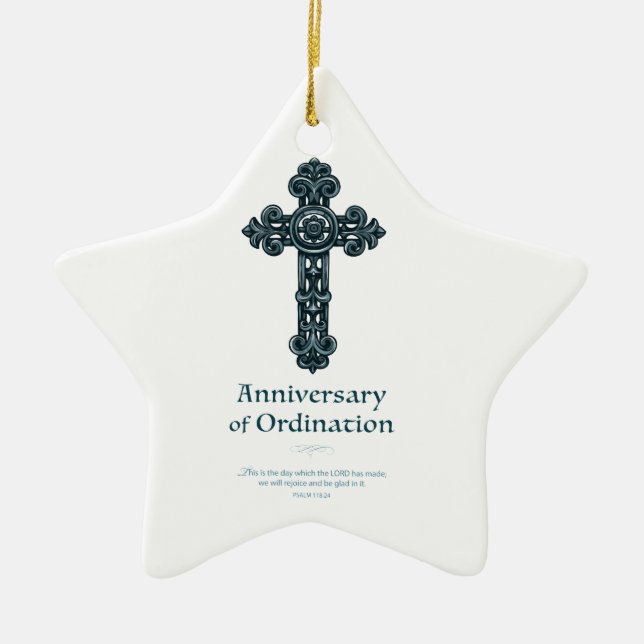 Personalize, Ordination Anniversary Priest, Cross Ceramic Ornament (Front)