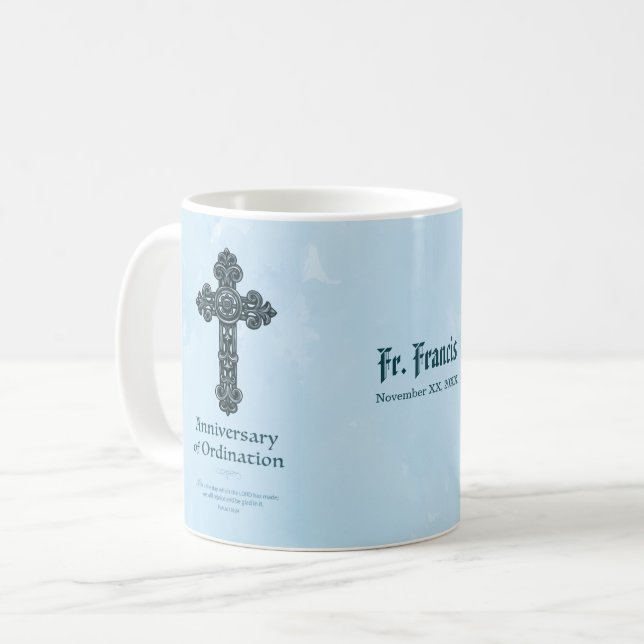 Personalize, Ordination Anniversary Priest, Cross Coffee Mug (Front Left)