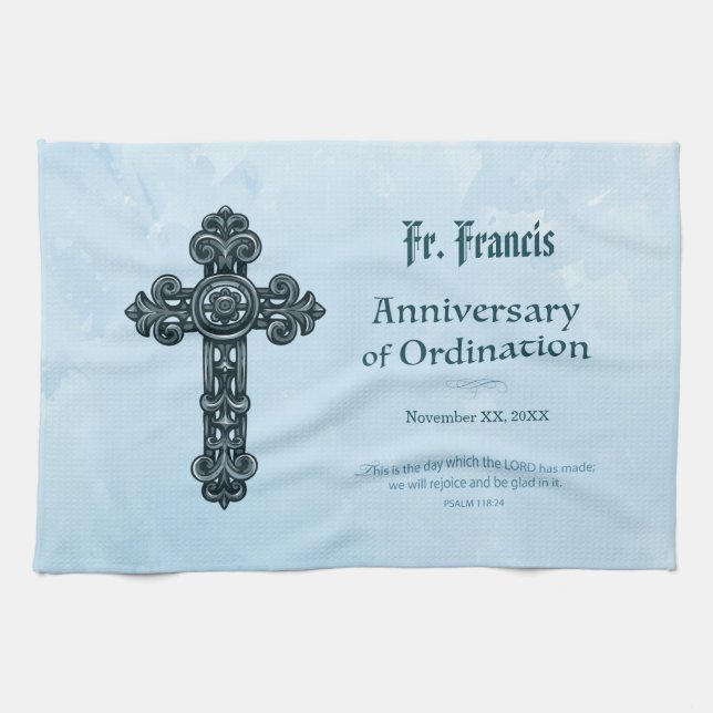 Personalize, Ordination Anniversary Priest, Cross Kitchen Towel (Horizontal)