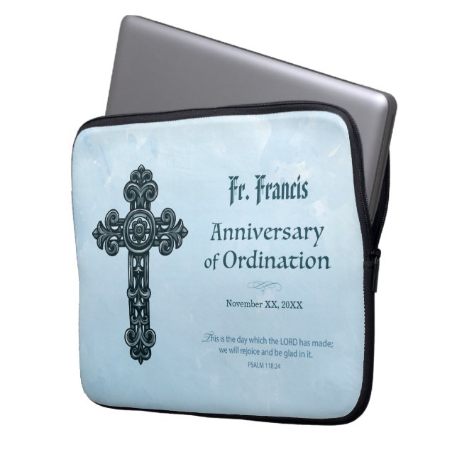 Personalize, Ordination Anniversary Priest, Cross Laptop Sleeve (Front Left)