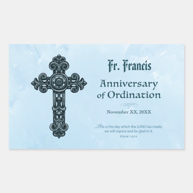 Personalize, Ordination Anniversary Priest, Cross Rectangular Sticker (Front)