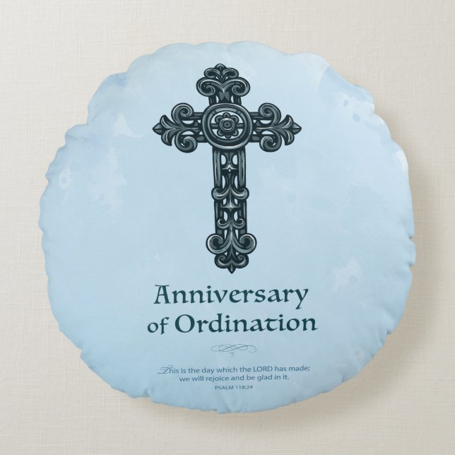 Personalize, Ordination Anniversary Priest, Cross Round Pillow (Front)