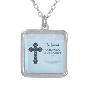 Personalize, Ordination Anniversary Priest, Cross Silver Plated Necklace