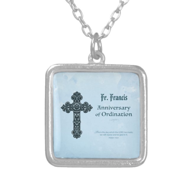 Personalize, Ordination Anniversary Priest, Cross Silver Plated Necklace (Front)