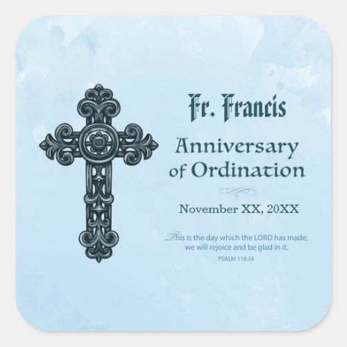 Personalize Ordination Anniversary Priest Cross Square Sticker