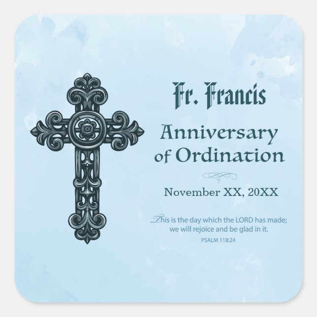 Personalize, Ordination Anniversary Priest, Cross Square Sticker (Front)