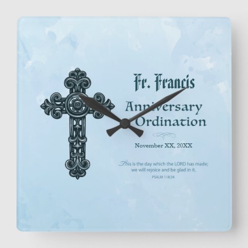 Personalize Ordination Anniversary Priest Cross Square Wall Clock