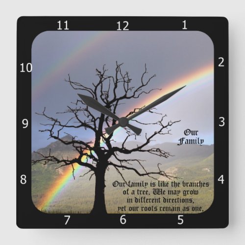 PERSONALIZE OUR FAMILY QUOTE SQUARE WALL CLOCK