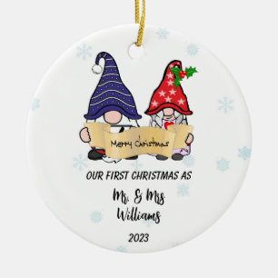Personalize Our First Christmas Gnomes Ceramic Ornament
