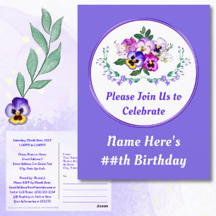 Personalize Pansies, Birthday Postcard Invitations
