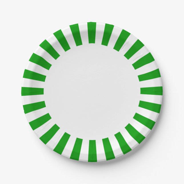 Personalize Paper plate green and white stripes (Front)