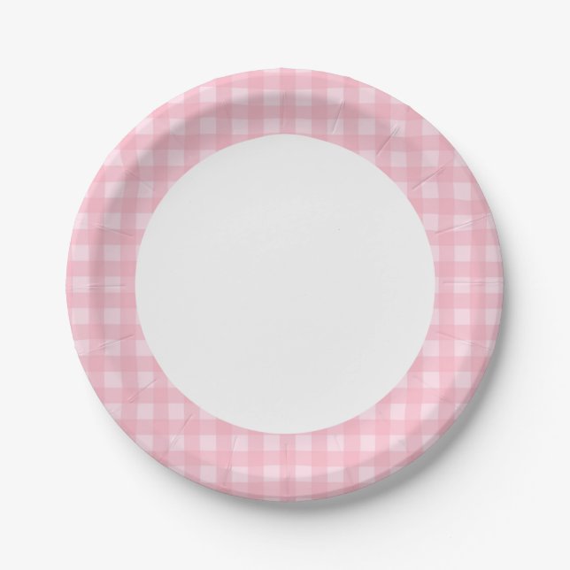 Personalize paper plate Pink Gingham pattern (Front)