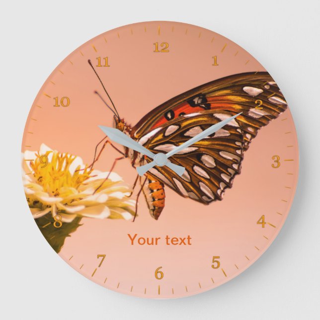 Personalize Passion butterfly on zinnia flower  Large Clock (Front)