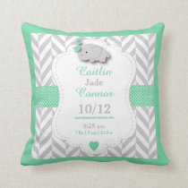 Personalize - Pastel Green, Gray & White Elephant Throw Pillow