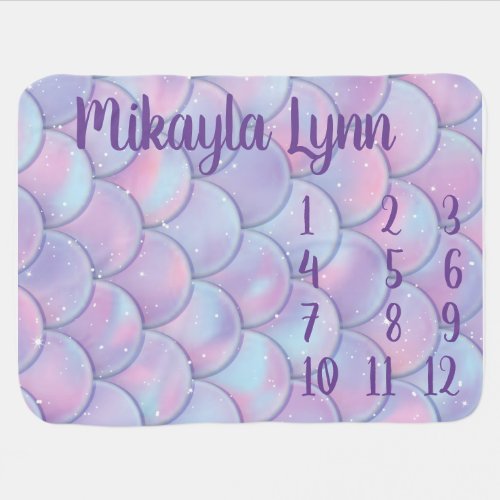 Personalize Pastel Mermaid Milestone Baby Blanket