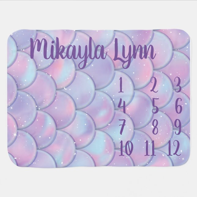 Personalize Pastel Mermaid Milestone Baby Blanket (Horizontal)