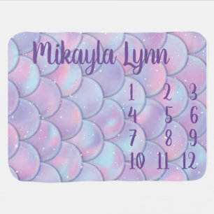 Personalize Pastel Mermaid Monthly Picture Baby Blanket
