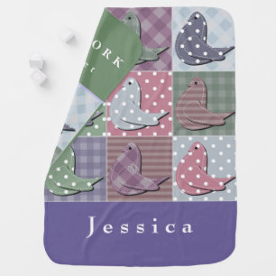 Personalize Patchwork Design with Pigeon Polka Dot Baby Blanket