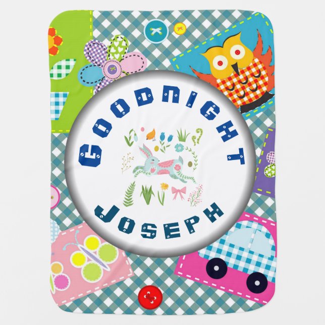 Personalize Patchwork Pattern Flowers Insect Owl  Baby Blanket (Front)