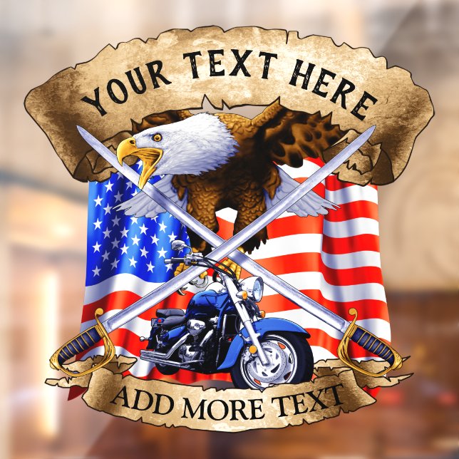 Personalize Patriotic Motorcycle Biker USA Eagle Window Cling (Sheet 2)