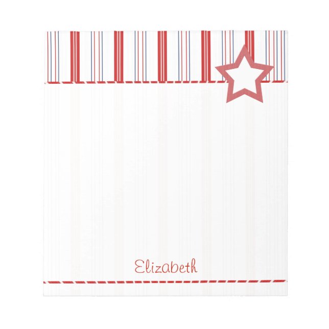 Personalize:  Patriotic Red White and Blue Stripes Notepad (Front)