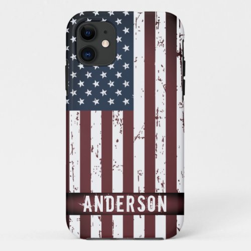 Personalize Patriotic Red White Blue American Flag iPhone 11 Case