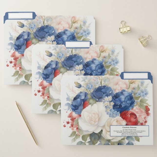 Personalize Patriotic Red White & Blue Floral File Folder (Set)