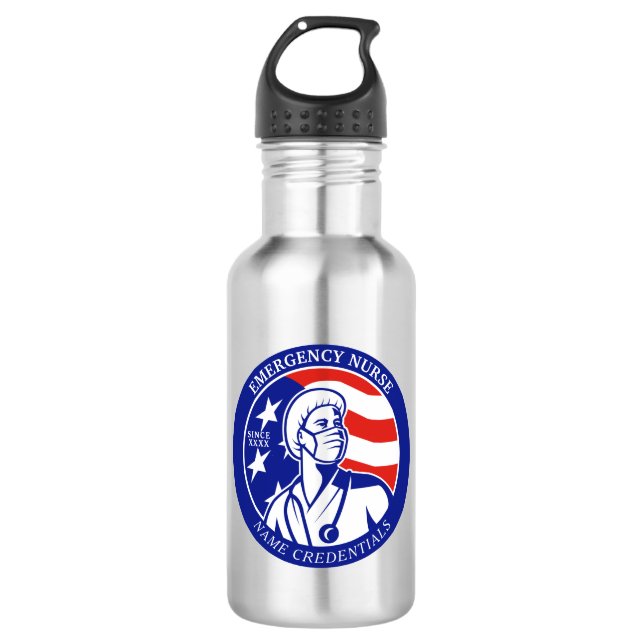 Personalize Patriotic USA Flag RN Registered Nurse Stainless Steel Water Bottle (Front)