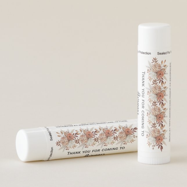 Personalize Peach Brown Floral Bridal Shower  Lip Balm (Rotated Right)