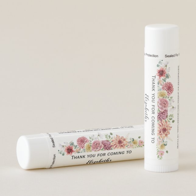 Personalize Peach Pink Floral Bridal Shower Lip Balm (Rotated Right)
