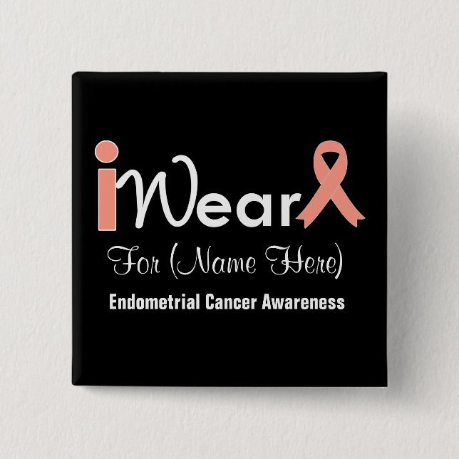 Personalize Peach Ribbon Endometrial Cancer Pinback Button (Front)