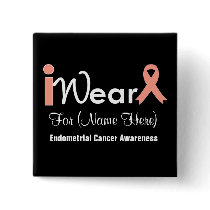 Personalize Peach Ribbon Endometrial Cancer Pinback Button