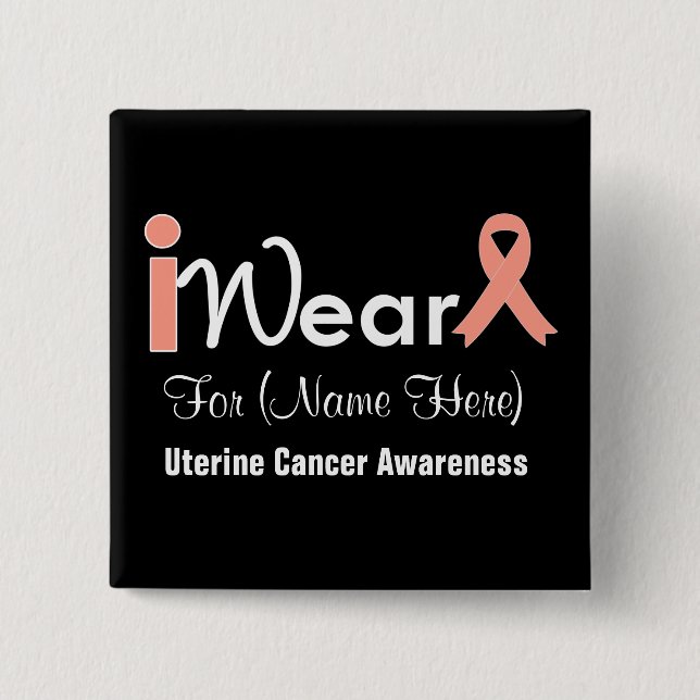 Personalize Peach Ribbon Uterine Cancer Pinback Button (Front)