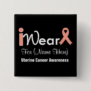 Personalize Peach Ribbon Uterine Cancer Pinback Button