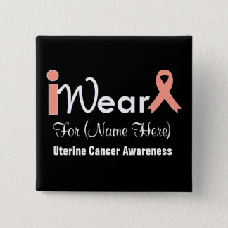 Personalize Peach Ribbon Uterine Cancer Pinback Button