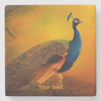 Personalize Peacock at Sunrise painting art Stone Coaster