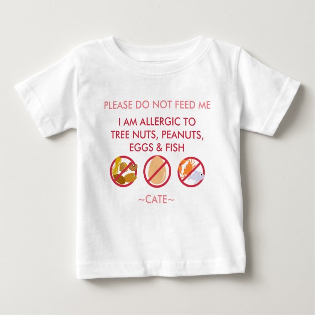 Personalize Peanut Tree Nut Egg & Fish Allergy Kid Baby T-Shirt (Front)