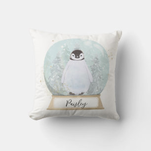 Personalize Penguin Christmas Throw Pillow