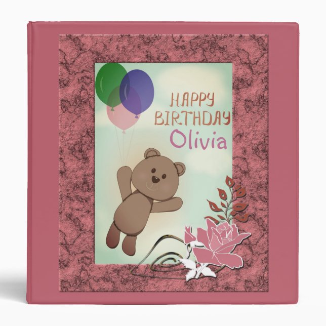 Personalize, personal, birthday, Teddy bear 3 Ring Binder (Front)