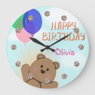 Personalize, personal, birthday, Teddy bear Large Clock