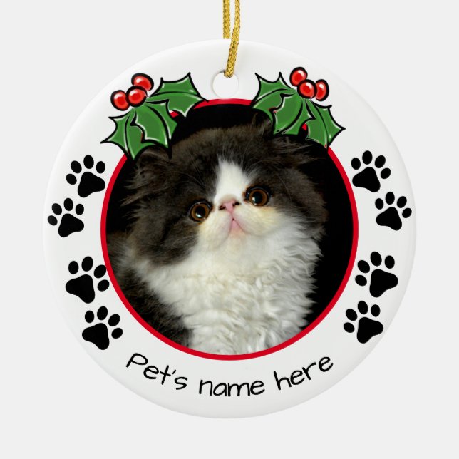 Personalize pet Cat / Dog paw print photo template Ceramic Ornament (Front)